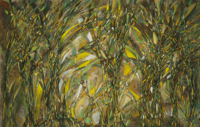 <p>Maria Frank Abrams, <i>The Hounds of Spring are on Winter’s Traces</i>, 1970. Casein, ink, and wash on paper. Henry Art Gallery, gift of the Artist, 2008.215.</p>
