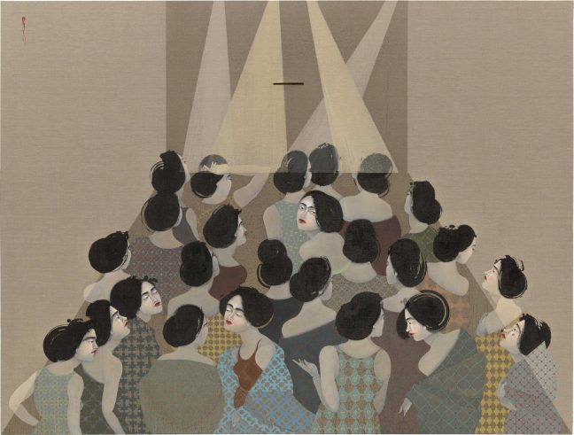<p>Hayv Kahraman. <em>The Audience</em>. 2018. Oil on linen. Collection Nerman Museum of Contemporary Art, Johnson County Community College, Overland Park, Kansas, Gift of the Jedel Family Foundation. Courtesy of the artist and Susanne Vielmetter, Los Angeles. Photo: Robert Wedemeyer.</p>
