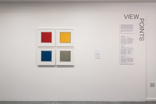 <p>
    <i>Viewpoints: Sol LeWitt, Red, Yellow, Blue and Gray Square, Bordered By a Black Band</i> [installation view]. 2014. Henry Art Gallery. Photo Credit: R.J. Sánchez
</p>
