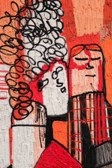 <p>Summer Wheat. <i>Strawberry Sun </i>(detail).<i> </i>2015

  Acrylic paint, resin, on aluminum mesh. 72 x 144 inches. Image © and courtesy of the artist.</p>
